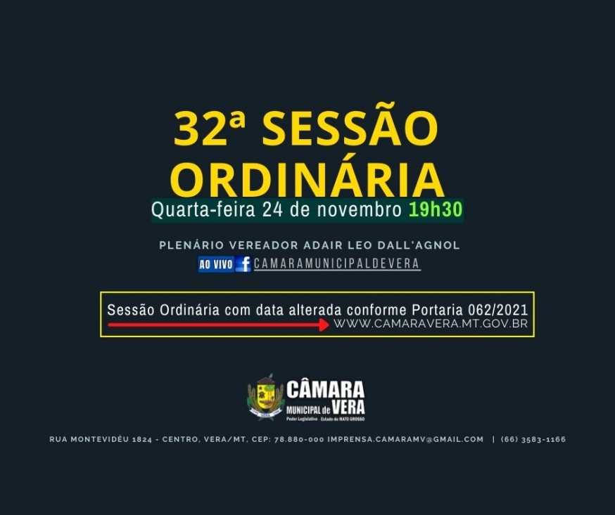 23/11/2021 09:44:00 A 32ª Sessão Ordinária será na próxima quarta-feira - veja a PAUTA