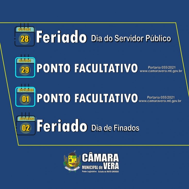 26/10/2021 13:42:00 COMUNICADO sobre feriados e Ponto Facultativo