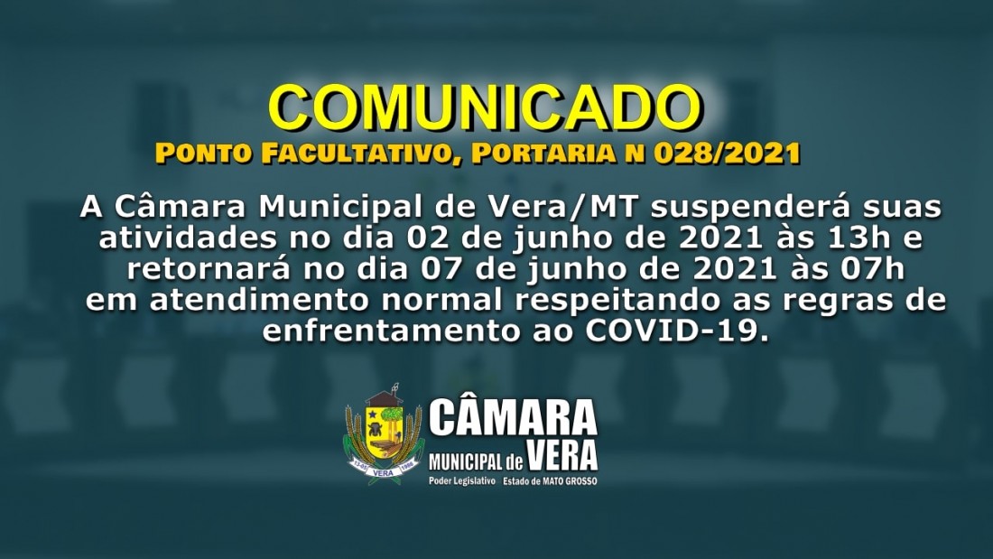 Câmara fará Ponto facultativo nesta sexta-feira (04/06)