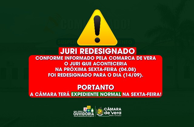 Câmara terá expediente normal na sexta-feira (04.08)