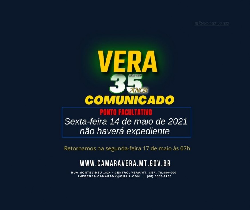 Não haverá expediente na próxima sexta-feira