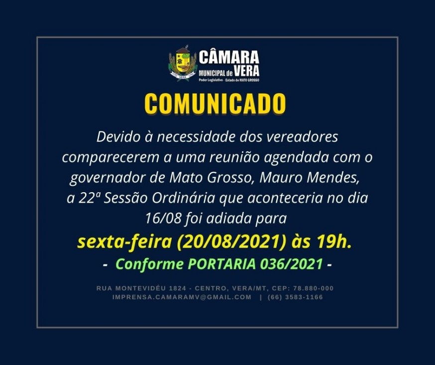 Sessão é adiada devido a reunião com o governador Mauro Mendes